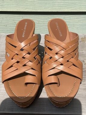 Donald J. Pliner Tan Woven Leather Slide Mules